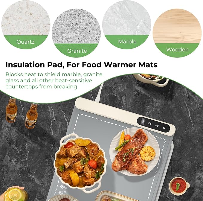 FYY Heat-Resistant Mat for Food Warming Mats - 35.4×15.4 inch Tables Protected, Up to 50% Temperature Block, Foldable and Space-Saving, Waterproof, Oil-Resistant (Not Include Food Warming Mat)