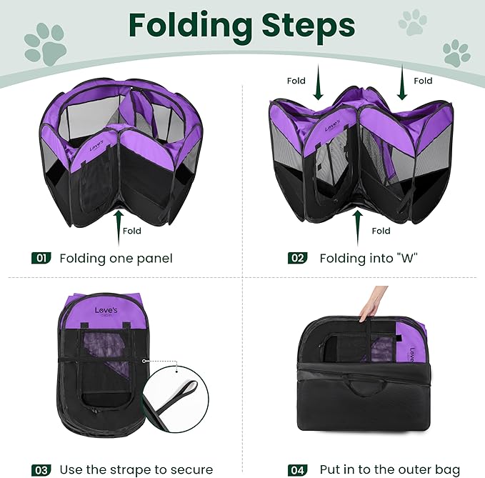 Love's cabin Pet Puppy Dog Playpen, Large Dog Tent Crates Cage Indoor/Outdoor, Portable Playpen for Cat, Foldable Pop Up Dog Kennel Playpen with Carring Case, Removable Zipper Top, Purple