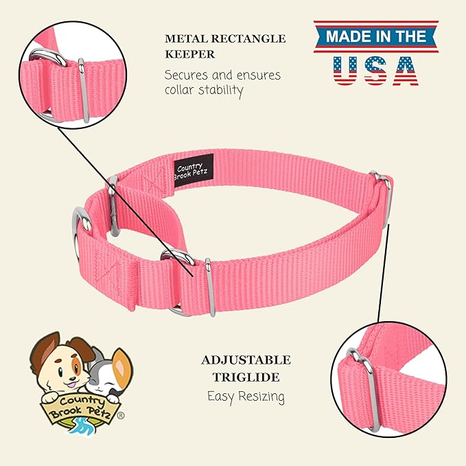 Country Brook Petz - Martingale Dog Collar - Heavy-Duty Training Collar with No Buckle - Service Dog Collar for All Pups - 10+ Warm Colors (Pink, 1 Inch, Extra Large)
