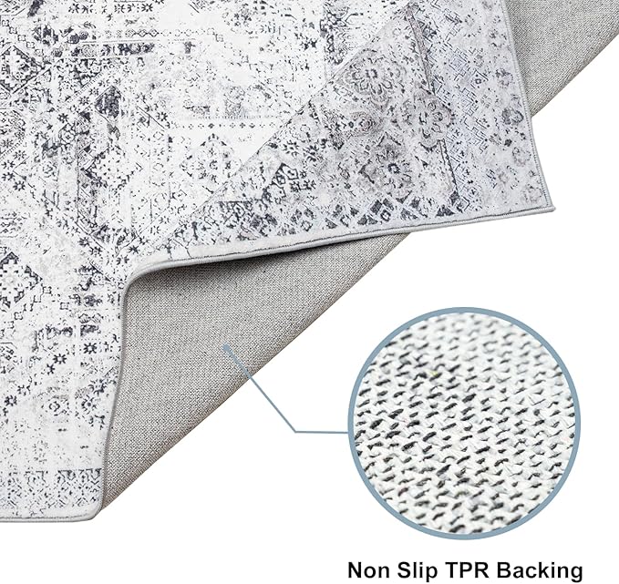 Area Rug 6횞9, Large Vintage Boho Rug,Ultra-Soft Low Pile, Washable, Non Slip,Stain Resistant, Printed Carpet for Living Room Bedrooms Playroom Office Kitchen, Classic-Grey