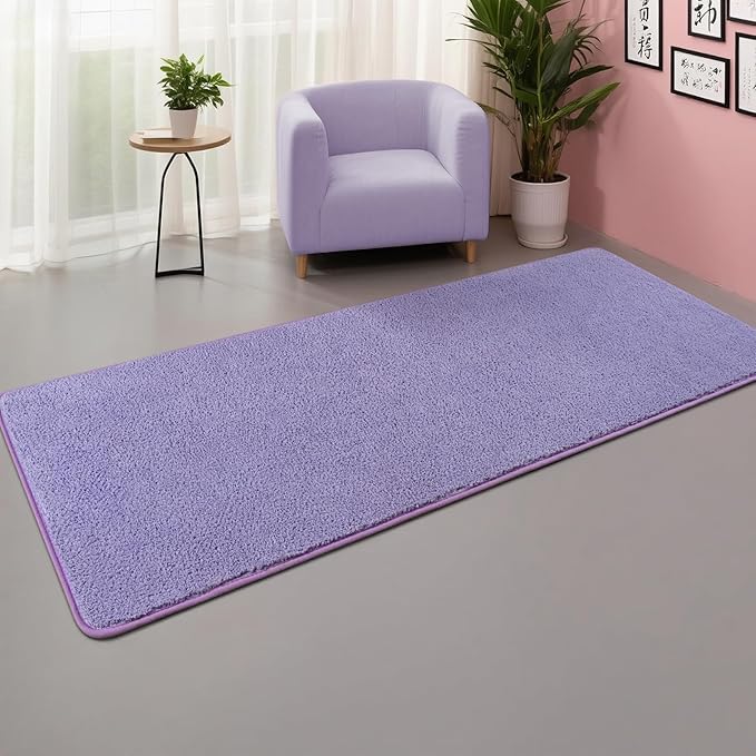 DweIke 2x6 Purple Runner Rugs, Thickened Memory Foam Bedside Rug for Bedroom Living Room, Washable Non-Slip Carpet for Kids Girls Nursery Dorm Room Decor