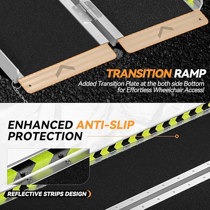 Auto Dynasty Wheelchair Ramp 5FT, Portable Folding Aluminum Wheel Chair Threshold Ramps for Home Steps Doorways, 800Lbs Capacity, 29Inch Width, Metallic/Black