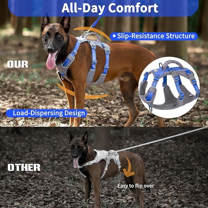 Huntboo Reflective Dog Harness with Handle, Escape Proof, No Slip, Breathable, Lightweight, Adjustable Lift Harness for Small, Medium, and Large Dogs Walking, Training, and Running Gear(Sea Blue,M)