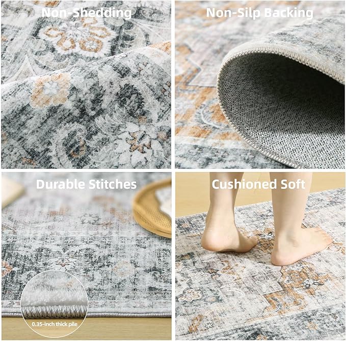 6x9 Area Rugs for Living Room: Washable Rug Stain Resistant Vintage Non Slip Low Pile Faux Wool Soft Large Area Rug for Bedroom Kitchen Dining Room Under Table Nursery Farmhouse Home Office Indoor