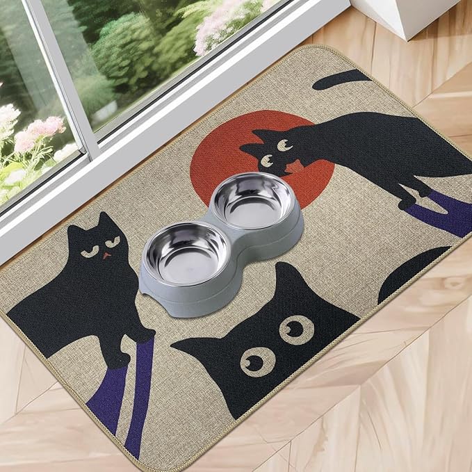 SHIYUE Dog Food Mats for Floors, Absorbent Cat Bowl for Food and Water, Non-Slip Accessories Pet Supplies(17"x30",Beige Pet)