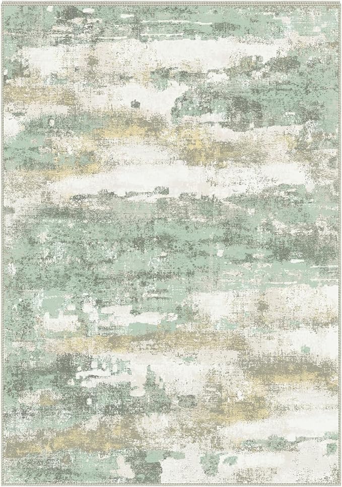 Area Rugs 7'6"x9'6" for Living Room Bedroom, Modern Abstract Machine Washable Large Light Green Rug Soft Rug, Low Pile Floor Carpet with Non Slip Backing for Dining Room