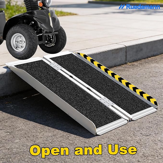 Ruedamann 4FT Portable Wheelchair Ramp, Non-Slip Aluminum Folding Handicap Ramp for Doorways, Wheel Chair Threshold Ramp for Home Steps, Stairs, Wheelchair, Scooters, Pets, Entry