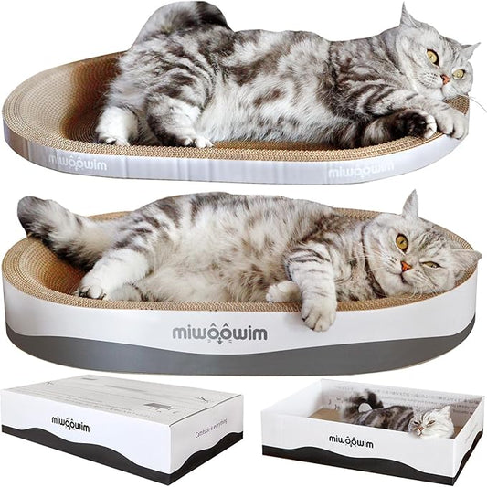 3PCS 23.6 Inch Extra Large Cat Scratcher Bed,Big Cats Box with Corrugated Scratch Pad, Scratching Lounge Bed,Oval Shape Cat Scratcher Bowl