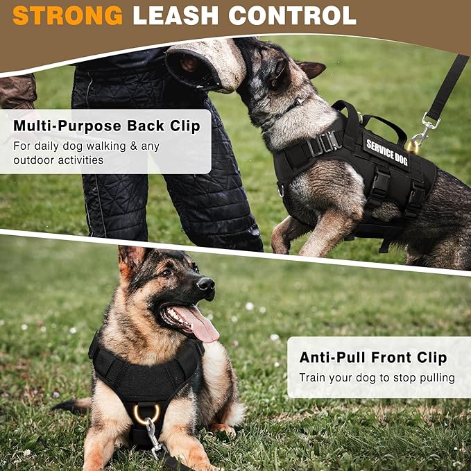 WINSEE Service Dog Vest Harness for Medium Dog, Tactical Working MOLLE Vest with 10 Pet Patches, No Pull Heavy Duty Harness for Training Walking