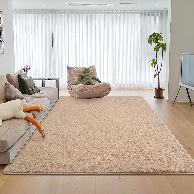DweIke 5x7 Beige Area Rugs for Bedroom, Super Soft Living Room Rug, Thickened Memory-Foam Throw Carpet, Non-Slip and Washable Carpets for Kids Boys Girls Room Dorm Nursery Home Decor