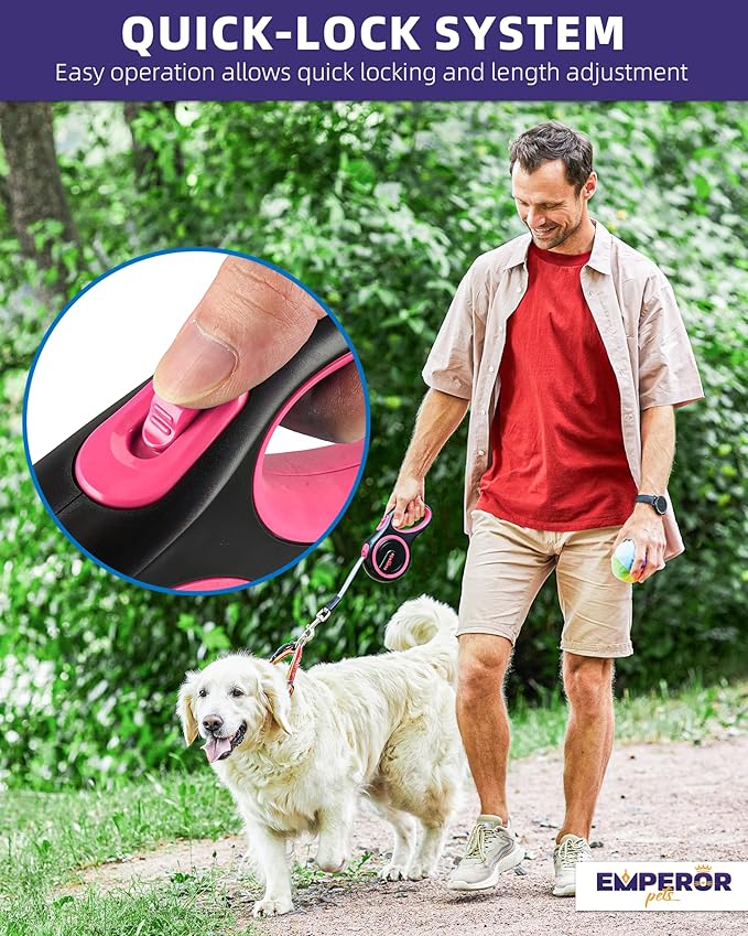 Emperor Pets 26 ft Retractable Dog Leash - Heavy Duty Retractable Pet Leash with Anti-Slip Grip - Reflective Dog Leash Tape for Medium to Large Dogs up to 100 lbs -PK26