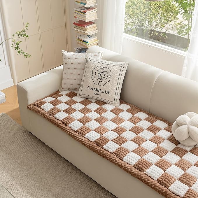 Couch Cover for Dogs Washable, Fuzzy Pet Cover for Sofa, Covers for 3 Cushion Couch Pet-Friendly, Non Slip Dog Bed Mat Dog Blanket (DarkCoffee, 27.6x82.7 inch)