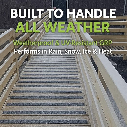 Anti-Slip Decking Strips - Pack of 5 (16" x 2") Heavy Duty GRP Non-Slip Treads for Outdoor Steps, Ramps & Decks - Weatherproof, Easy to Install, Long Lasting Safety Grip (Black)