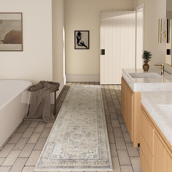 Runners for Hallways Kitchen Runner Rugs: 2'x 10' Washable Runner Rug Boho Non Slip Long Floor Rug with Rubber Backing Faux Wool Vintage Carpet Runners for Entryway Indoor Bedroom Foyer Living Room