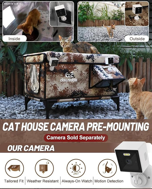 Sturdy Outdoor Heated Cat House for Winter, Insulated Heated Cat House for Outside with Two Door, Feral Cat Shelter with Waterproof Awning, Outdoor Cat House Barn Stray Kitty