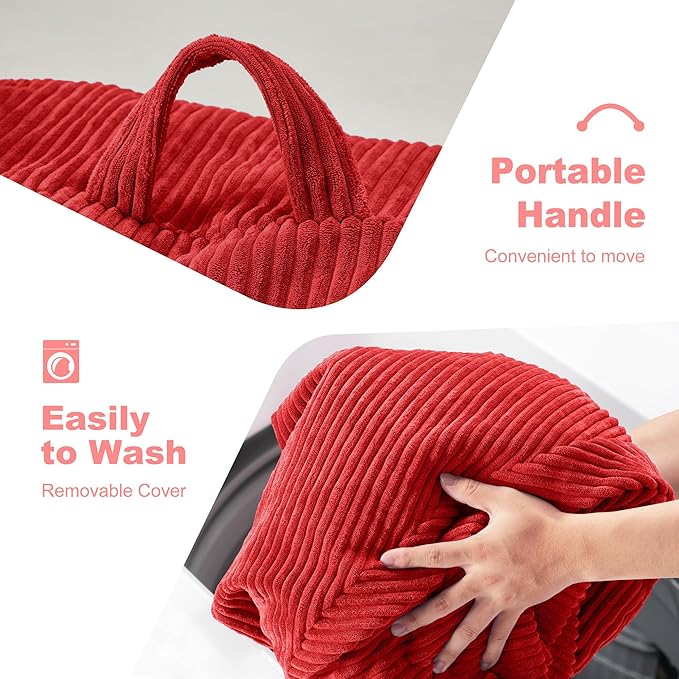 Homguava 4FT Bean Bag Chair for Adults,Teardrop Bean Bags Big Beanbag Chair with Memory Foam Filled and Ultra Soft Removable Corduroy Cover for Living Room, Bedroom (Red)