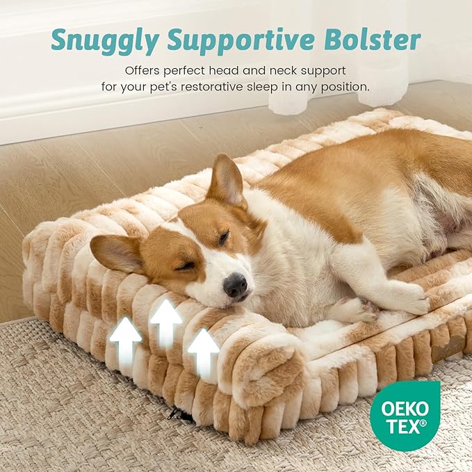 Cute Dog Bed for Medium Dogs, Faux Rabbit Fur Orthopedic Foam Dog Bed with Sides, Removable Washable Cover & Waterproof Lining, Comfortable Pet Couch, Tie-Dye Brown (36" L x 20" W x 6" Th)