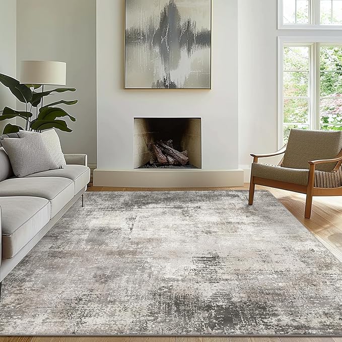 Area Rugs 8x10 Machine Washable Rug for Bedroom Living Room Dining Room, Large Modern Abstract Soft Rugs, Indoor Low Pile Carpet with Non Slip Rubber Backing, Abstract Gray