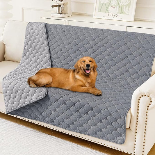 Smiry Waterproof Dog Bed Cover Blanket, Soft Reversible Pet Blanket, Washable Leakproof Cats Dogs Couch Cover for Sofa, Couch, Furniture, Plaid (68x82 Inch, Grey/Light Grey)