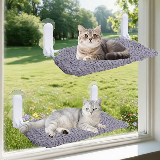 2PC Cat Window Perch, Easy Install Bracket, Portable Wall Hammock for Indoor Cat, Grey