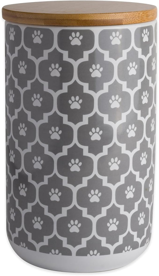 Bone Dry Lattice Collection Pet Bowl & Canister, Treat Canister, 4x6.5", Gray