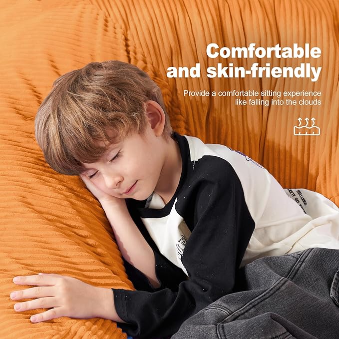 Homguava 4FT Bean Bag Chair for Adults,Teardrop Bean Bags Big Beanbag Chair with Memory Foam Filled and Ultra Soft Removable Corduroy Cover for Living Room, Bedroom(Orange)