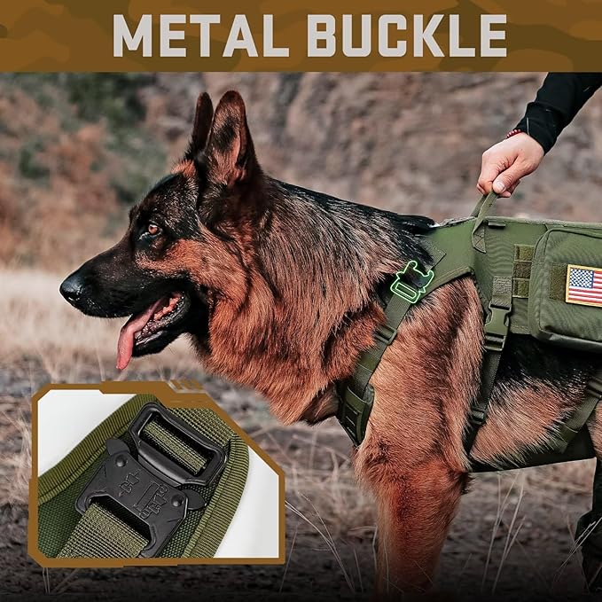 Forestpaw Dog Harness for Large Dogs,Tactical Dog Harness with Handle,No Pull Military Service Dog Vest with Pockets Adjustable for Walking Training,Green,Chest 21.5-45"