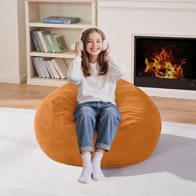 Homguava 2FT Bean Bag Chair,Teardrop Bean Bags Small Beanbag Chair with Memory Foam Filled and Ultra Soft Corduroy Cover for Living Room, Bedroom(Orange)