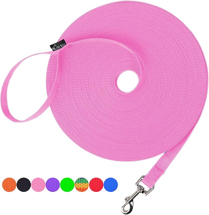 Hi Kiss Dog/Puppy Obedience Recall Training Agility Lead - 15ft 20ft 30ft 50ft 100ft Training Leash - Great for Training, Play, Camping, or Backyard - Pink 30ft