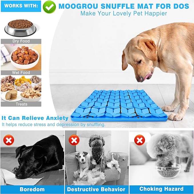 Snuffle Mat for Dogs,Premium Silicone Dog Food Mat 16“x16”Interactive Feed Game for Boredom,Encourages Natural Foraging Skills and Stress Relief for Large Dogs Smell Training Slow Feed Mat B