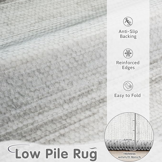 Washable Rug 6x9 Area Rugs: Modern Geometric Rugs for Living Room Non Slip Soft Low Pile Moroccan Indoor Carpet for Bedroom Nursery Dining Room Home Office (Light Grey, 6'x9')