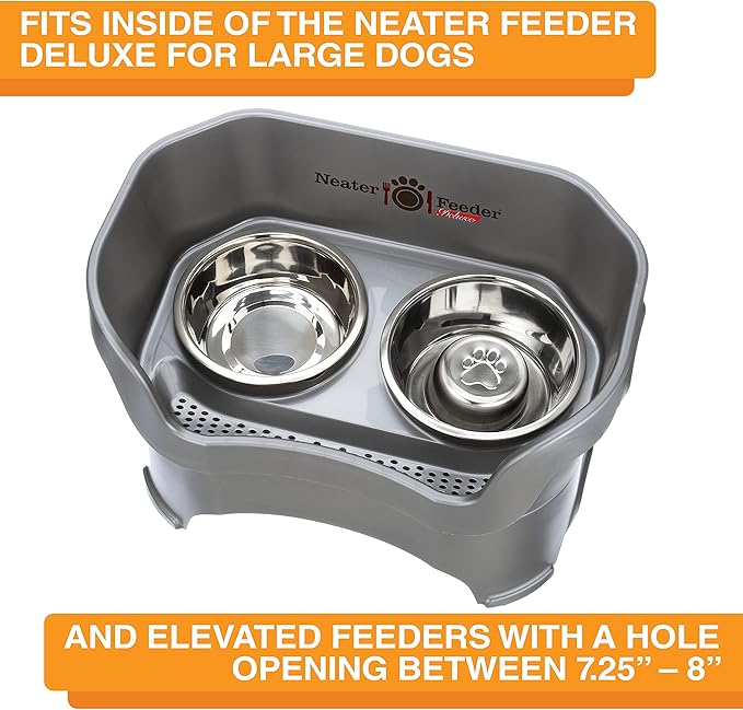 Neater Pet Brands Stainless Steel Slow Feed Dog Bowl for Fast Eating Large Breed, Metal Slow Feeder Dog Bowl Fits in Large Neater Feeders, for Puppy or Dogs (>40 lbs), 3 Cup Food Capacity
