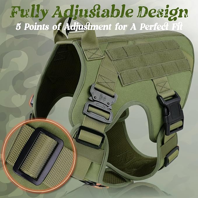 rabbitgoo Tactical Dog Harness for Small, Heavy Duty Pet Harness with Handle, No-Pull Service Vest Small Breed, Adjustable Military Dog Vest for Training Hunting Walking, Green, S