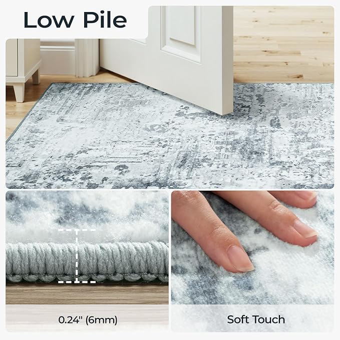 Washable Rugs 5x7 Area Rugs for Living Room, Light Blue Modern Abstract Carpet for Bedroom, Non-Slip Soft Accent Rug for Kids Room Office Dining Room