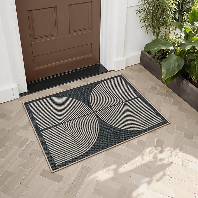 Lahome Rainbow Outdoor Mats for Front Door, 2x3 Small Washable Kitchen Rugs, Farmhouse Neutral Throw Rug Non Slip Non Shedding Indoor Outdoor Carpet for Entryway Foyer