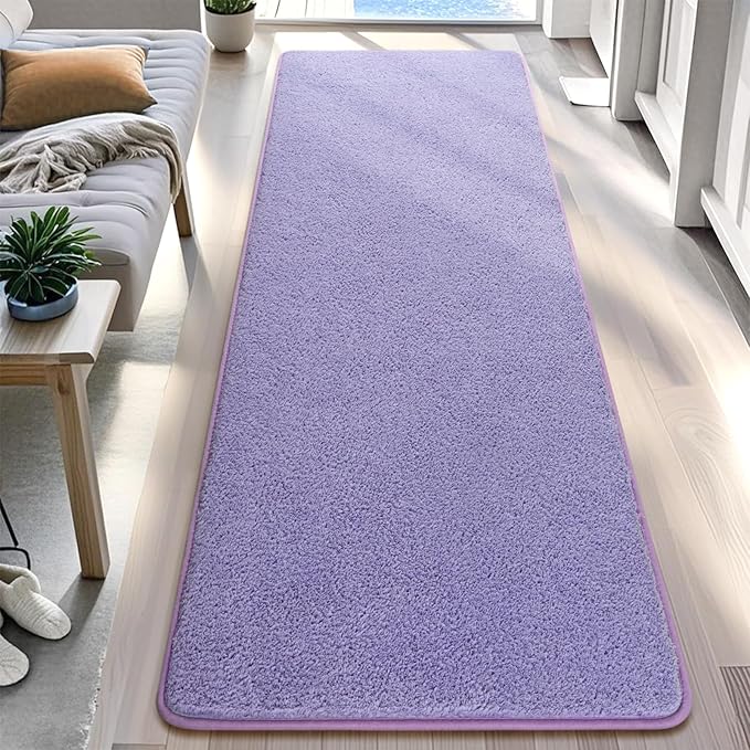 DweIke 2x6 Purple Runner Rugs, Thickened Memory Foam Bedside Rug for Bedroom Living Room, Washable Non-Slip Carpet for Kids Girls Nursery Dorm Room Decor