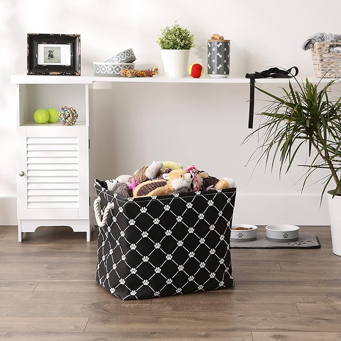 Bone Dry Pet Storage Paw and Bone, Trellis Collection, Large Rectangle, 17.5x12x15 Black
