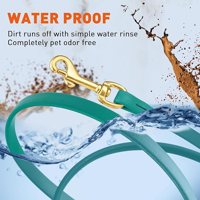 Viper Biothane K9 Working Dog Leash Waterproof Lead for Tracking Training Schutzhund Odor-Proof Long Line with Solid Brass Snap for Puppy Medium and Large Dogs, 20ft Blue Aqua