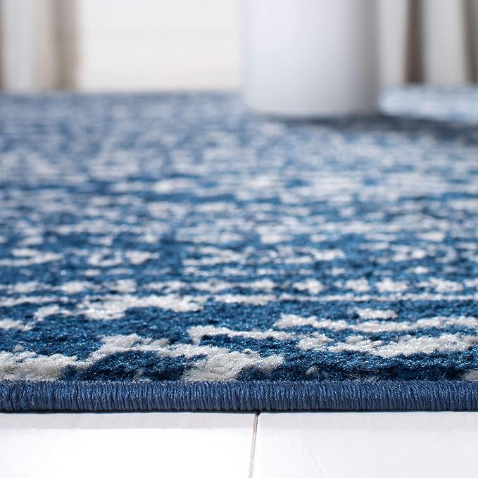 SAFAVIEH Tulum Collection Area Rug - 8' Square, Navy & Ivory, Moroccan Boho Tribal Design, Non-Shedding & Easy to Clean, Ideal for Living Room, Bedroom, Dining Space (TUL272N)