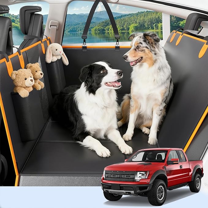 Back Seat Extender for Dogs, Hard-Bottom Waterproof Dog Seat Cover for Truck, PU Leather Backseat Bridge Platform, 2026 Upgraded Material, Anti-Slip, Durable,Holds 400lbs, Easy to Install(Black Brown)