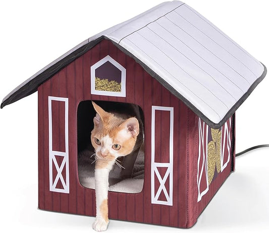 K&H Pet Products Heated Outdoor Cat House for Outside Pets in Winter, Weatherproof Outdoor House for Ferals, Insulated Kitty Shelter, 2 Doors, Waterproof Heated Cat Bed, Safety Listed - Barn 20W