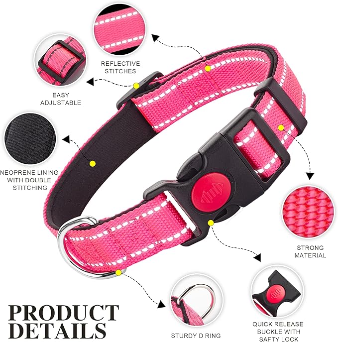 2 Pack Reflective Dog Collars for Medium Large and Small Breed Dogs Male Female,Padded Soft Durable Nylon Neoprene Collar for Puppy Dogs Girl Boy with Quick Release Safety Buckle,Red,Holly Green,S