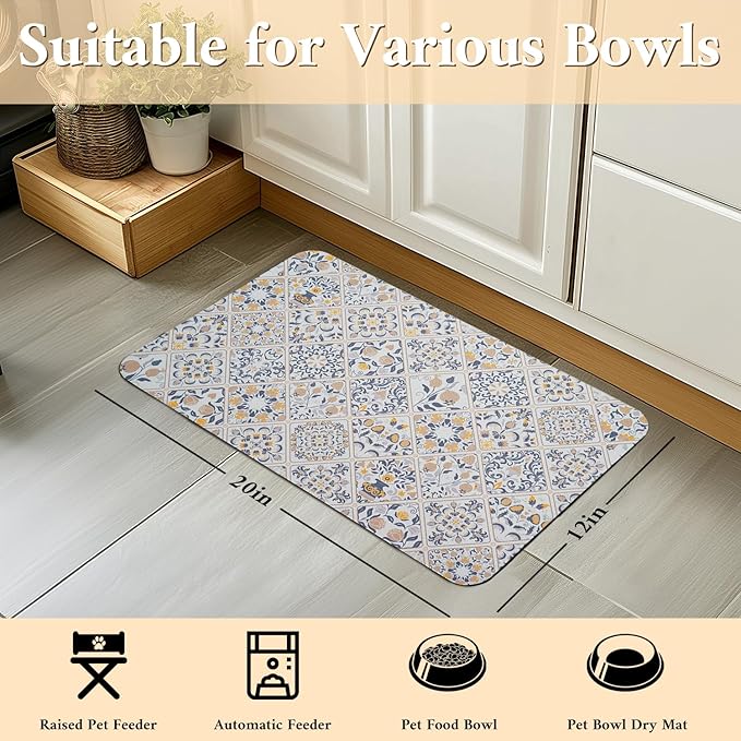 Dog Food Mat for Floors Waterproof Quick Dry Pet Placemat Cat Feeding Bowls Mats for Food and Water, Eco-Friendly Dog Accessories Diatomite Pets Supplies 12" X 20"