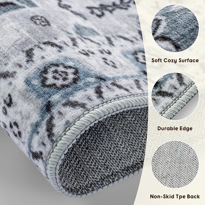 LBRO2M Boho Runner Rug 2X6 Hallway Rug Non Slip Washable Runners for Hallways, Bedroom, Kitchen Laundry Room Pet Friendly Area Rugs (2X6, Blue)