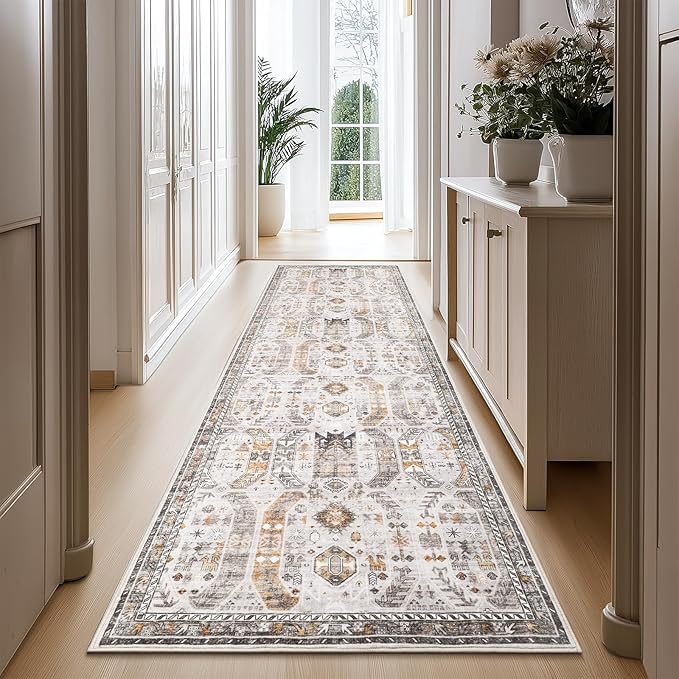 2'6" x 14'Non Slip Runner Rugs - Runners for hallways, Kitchen,Entryway,Stain Resistant Washable Rugs for Bedroom, Indoor Vintage Area Rugs (Brown/Gold, 2'6" x 14')