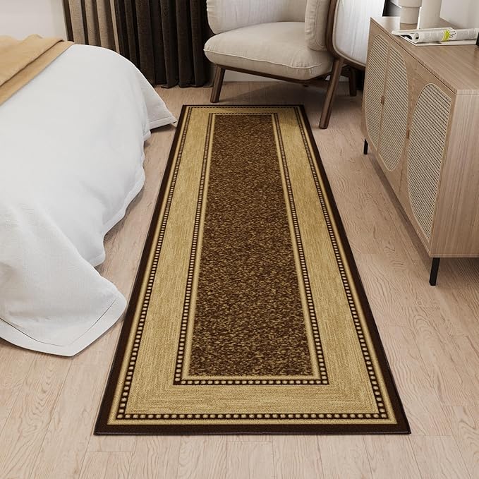 Ottomanson Hallway Runner Rug 2'7" x 9'10" Non Slip Border Area Rugs Easy to Clean Laundry Rug Runner Durable & Pet Friendly Floor Carpet Runners for Hallways Entryway Living Room Kitchen, Brown