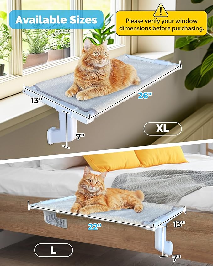 Heavy-Duty Window Sill Perch – All-Metal Frame Supports up to 120 lbs – Durable, Easy-to-Assemble Cat Hammock for Large and Multiple Cats (XL 1PC)