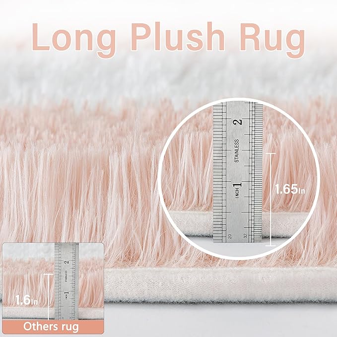 Checkered 4x4 Round Rug for Playroom, Pink and White Modern Shag Rugs Super Soft Washable Fluffy Carpet Indoor Office Fuzzy for Bedroom Living Romm Home Dorm Aesthetic Decor
