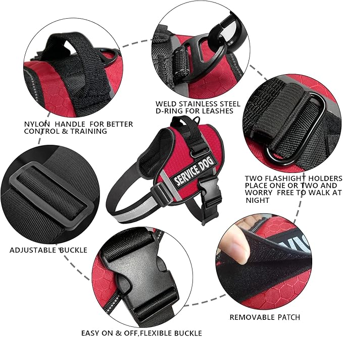 JSXD Dog Harness,No-Pull Service Dog Harness with Handle Adjustable Outdoor Pet Dog Vest 3M Reflective Nylon Material Vest for Breeds,Easy Control for Small Medium Large Dogs