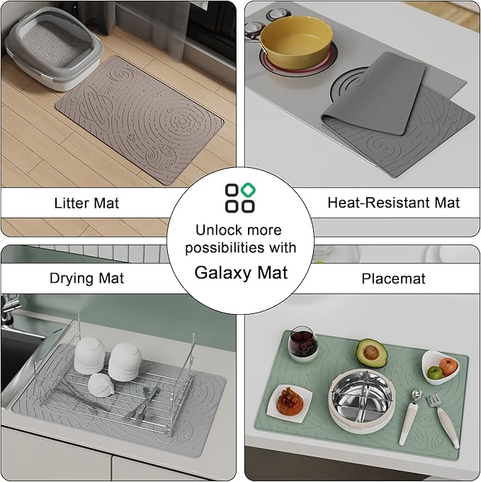 OHMO Dog Food Mat, Silicone Waterproof Cat Food Mat, Non-Skid Spill Proof Pet Feeding Mat for Food and Water, Easy to Clean Dog Placemat(Ash Light Grey, 23.6" x 15.8")